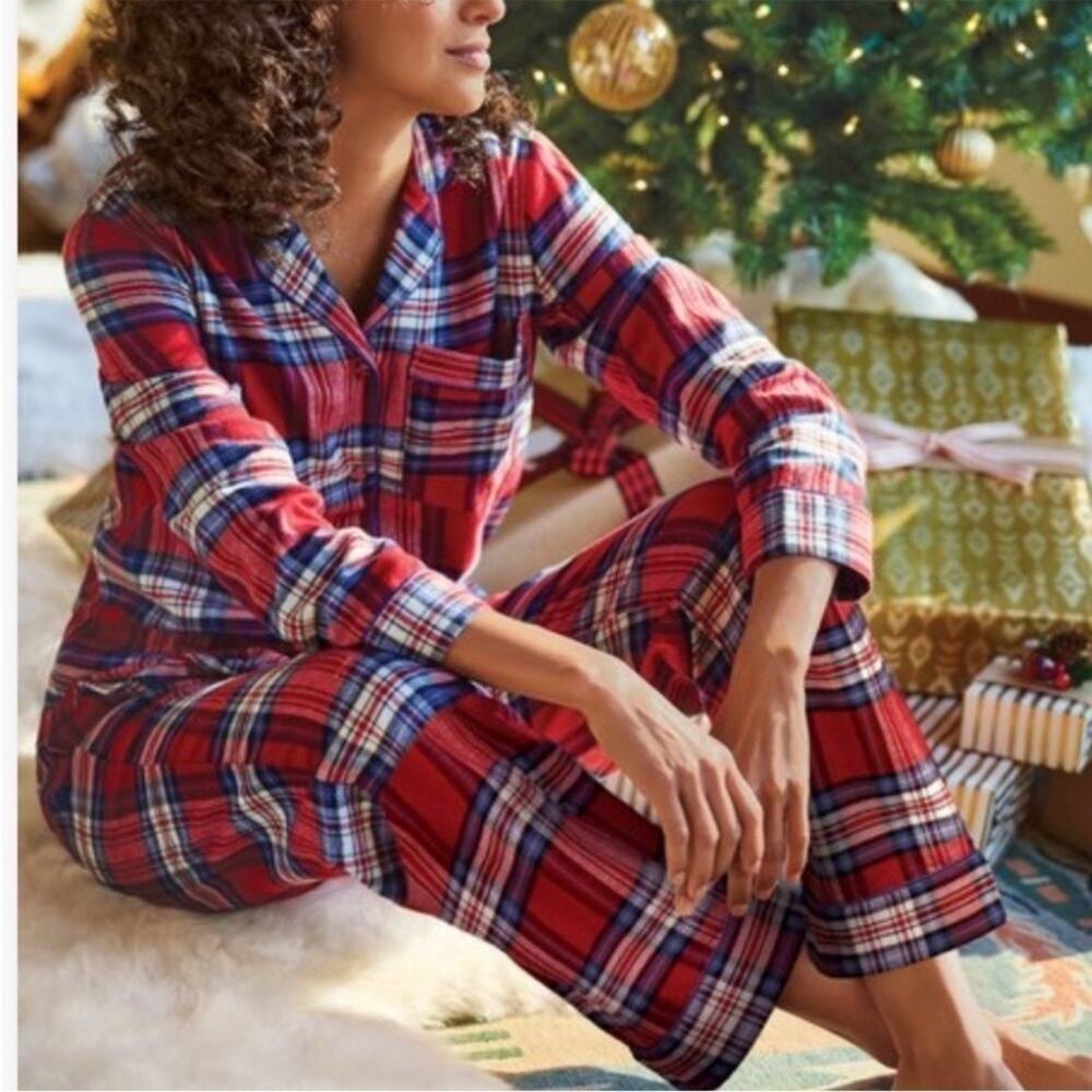 Soft Surroundings Red Plaid Flannel Pajama Set Jolly Good Womens Large Holiday - Picture 1 of 12